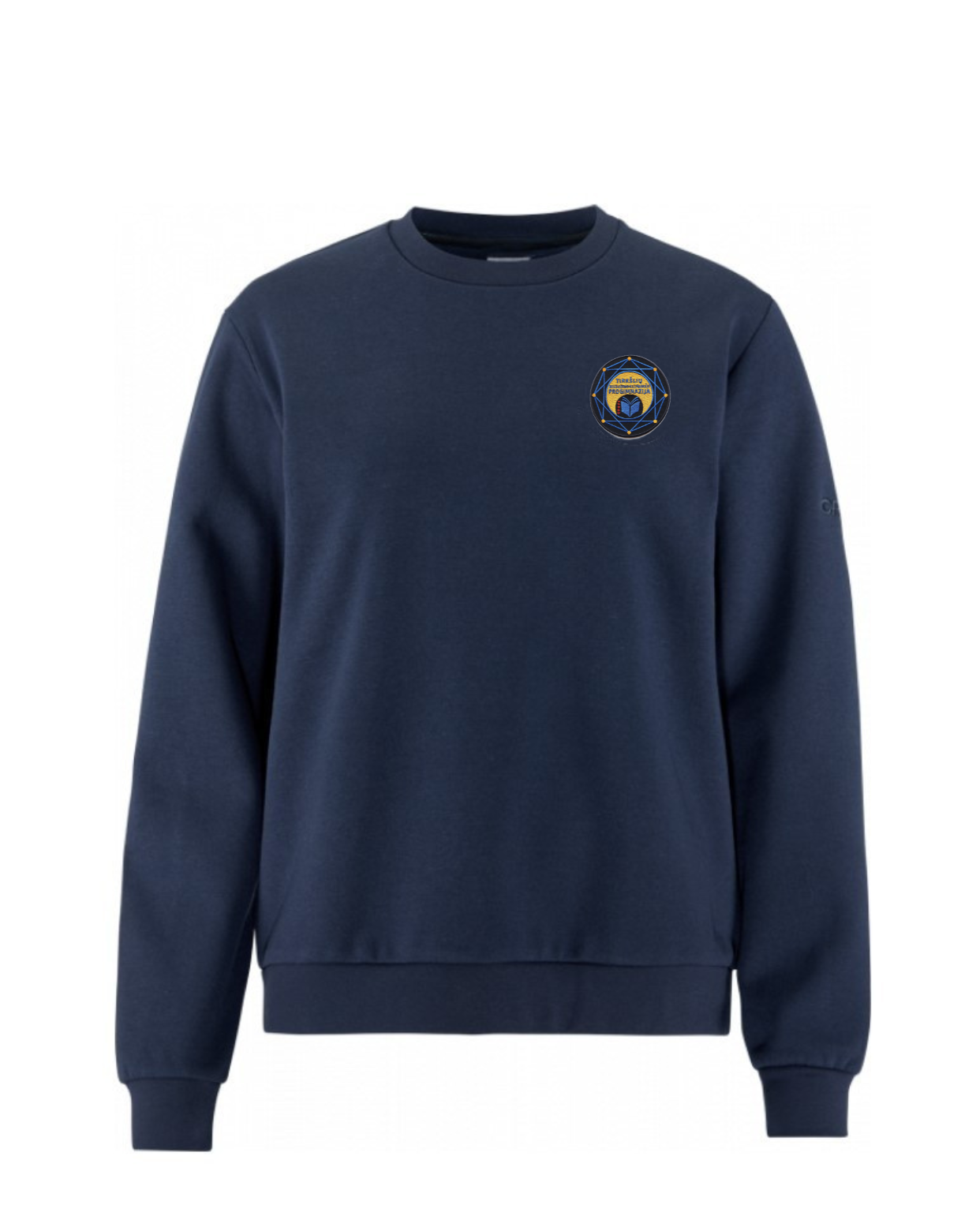 Sportinio stiliaus trikotažinis bliuzonas su mokyklos emblema