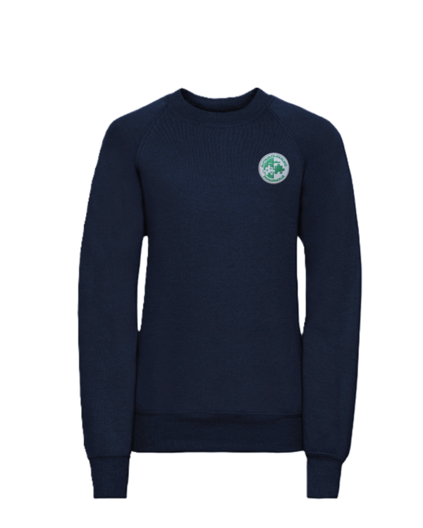 Trikotažinis džemperis be gobtuvo su mokyklos logotipu