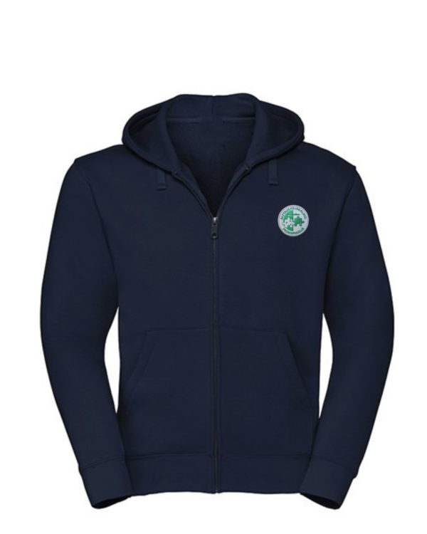 Trikotažinis džemperis su užtrauktuku ir mokyklos emblema