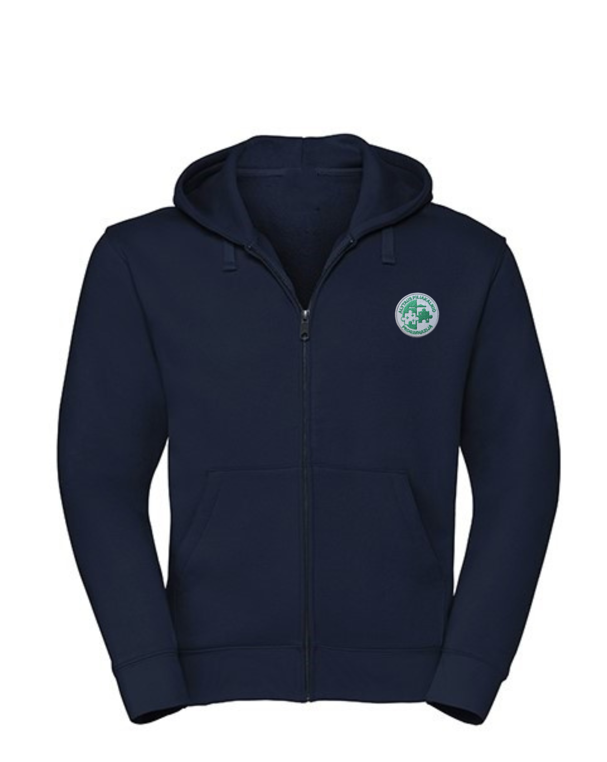 Trikotažinis džemperis su užtrauktuku ir mokyklos emblema