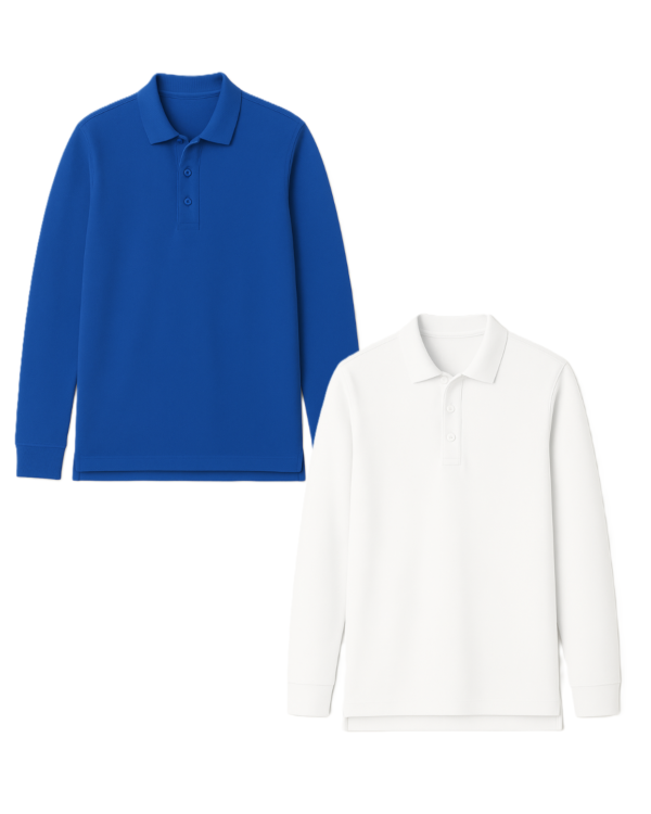 Polo marškinėliai ilgomis rankovėmis be mokyklos emblemos