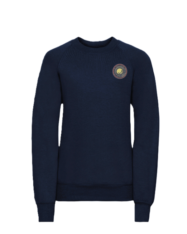 Trikotažinis džemperis be gobtuvo su mokyklos logotipu