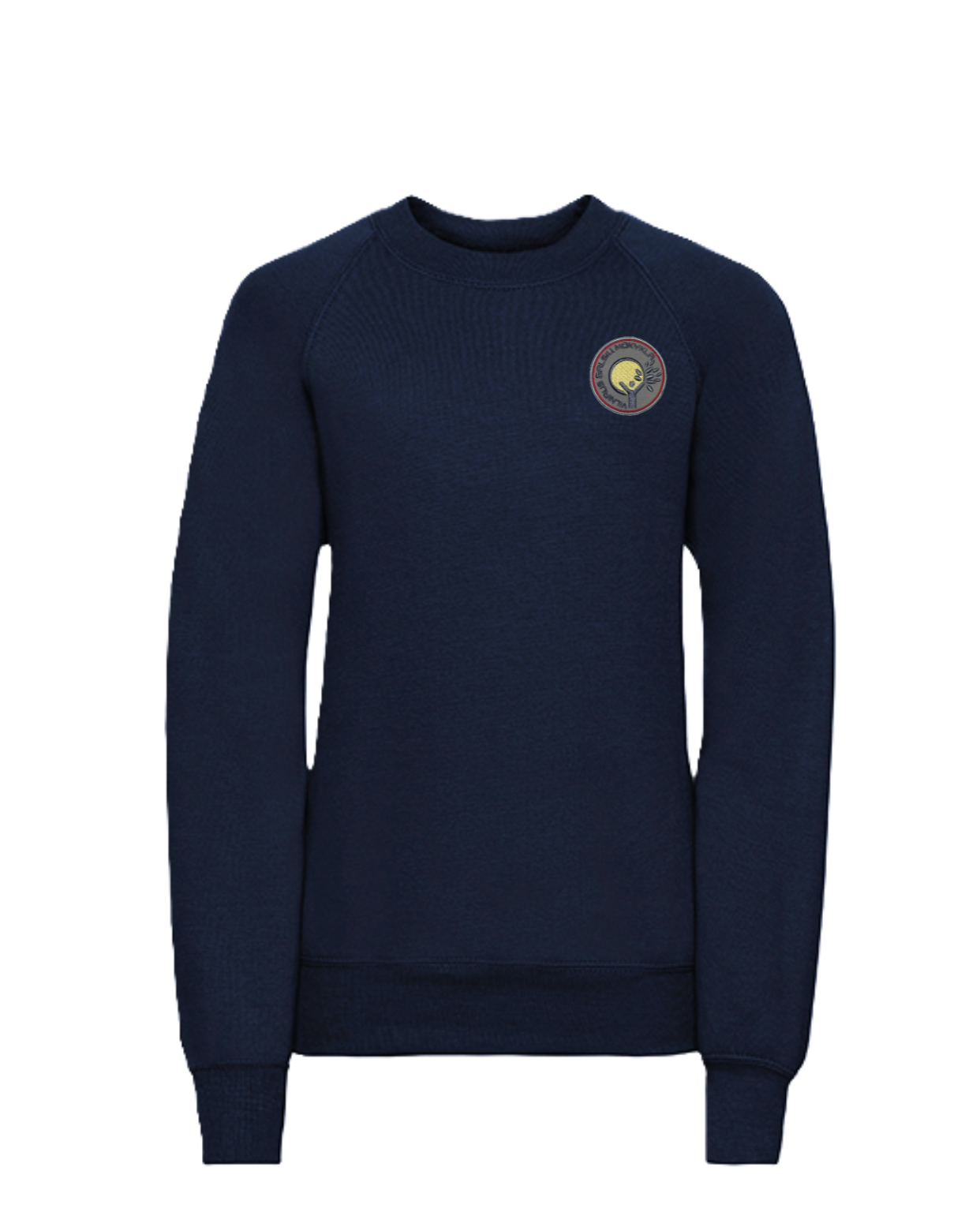 Trikotažinis džemperis be gobtuvo su mokyklos logotipu