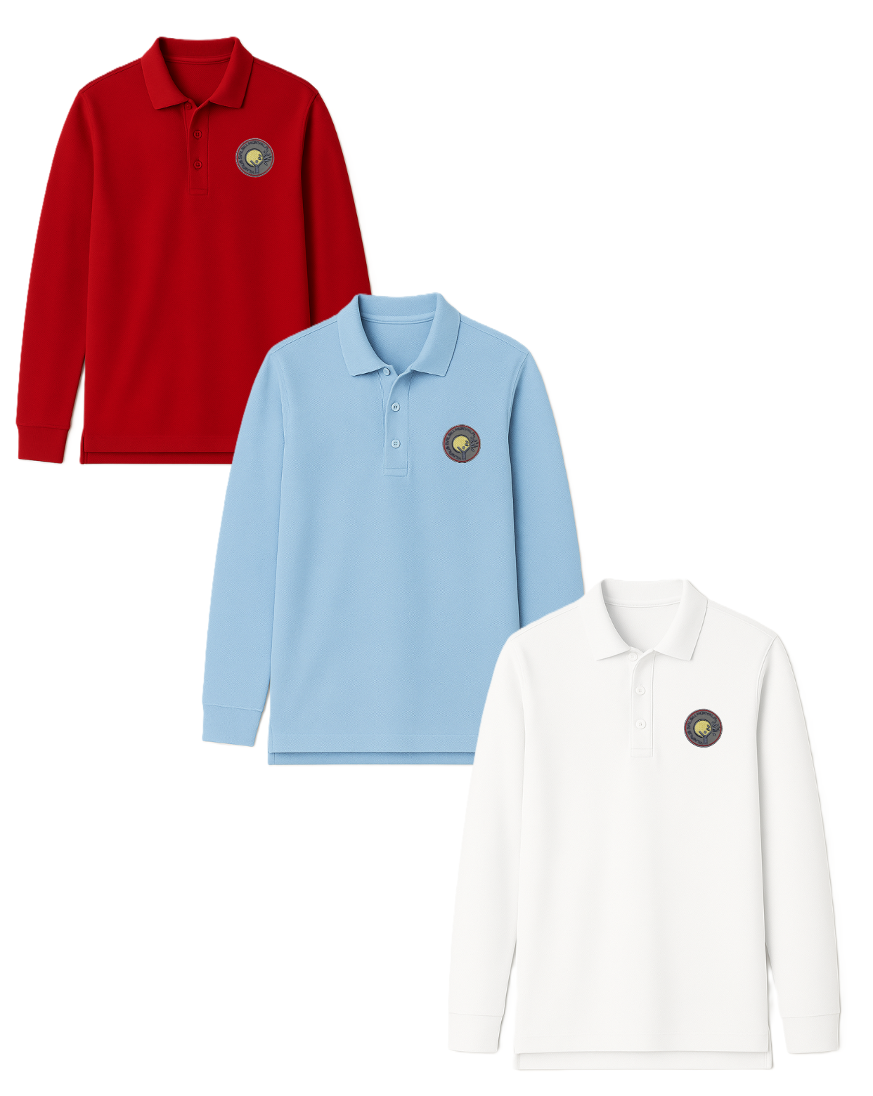 Polo marškinėliai ilgomis rankovėmis su mokyklos logotipu