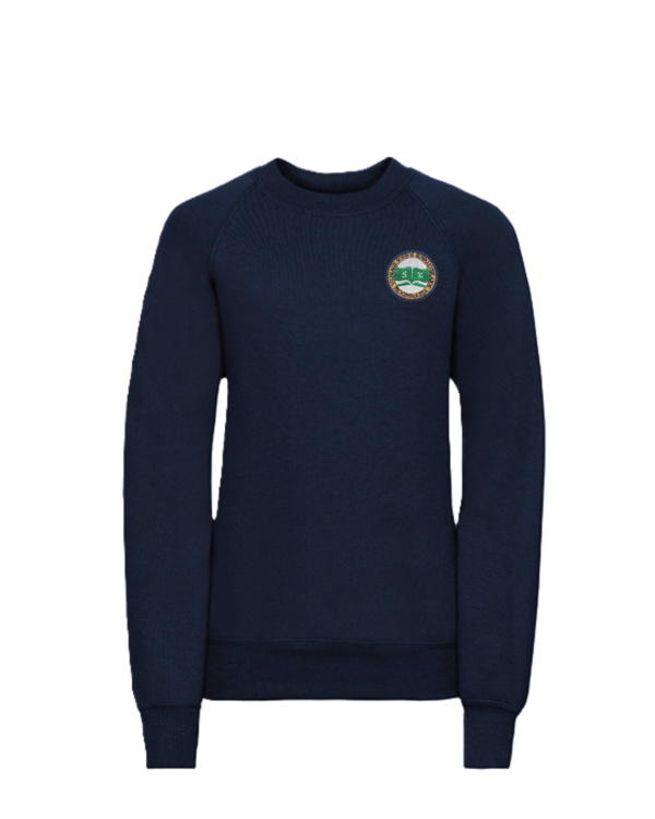 Trikotažinis džemperis be gobtuvo su mokyklos logotipu