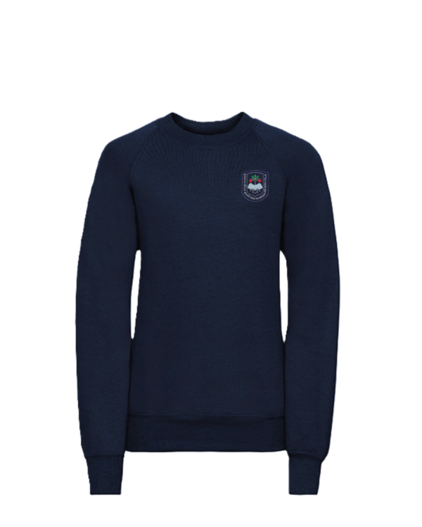 Trikotažinis džemperis be gobtuvo su mokyklos logotipu