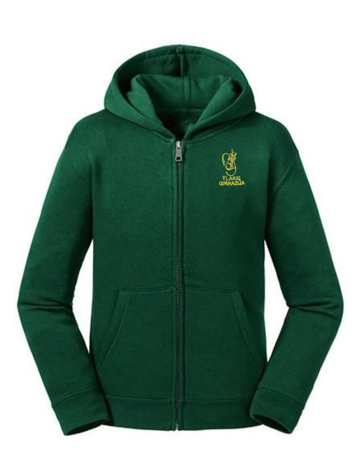 Trikotažinis džemperis su užtrauktuku ir mokyklos emblema