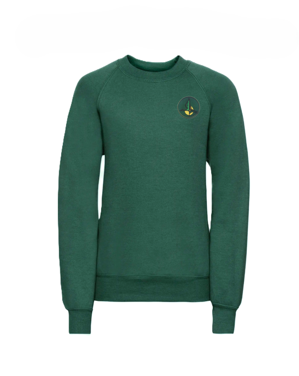 Trikotažinis džemperis be gobtuvo su mokyklos emblema