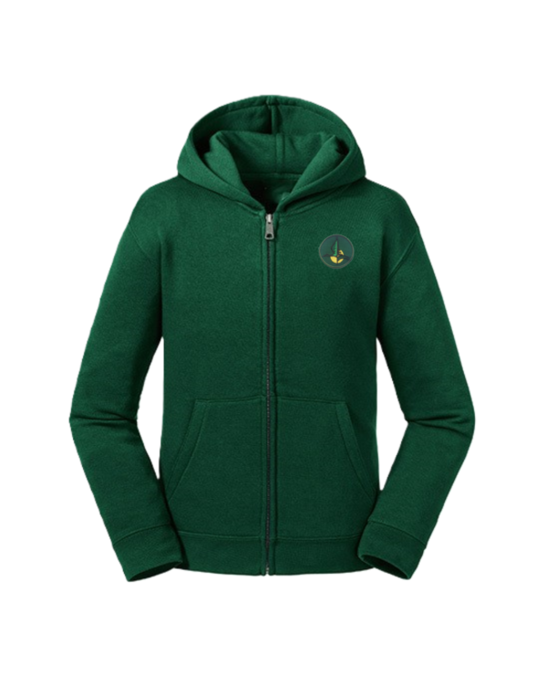 Trikotažinis džemperis su užtrauktuku ir mokyklos emblema