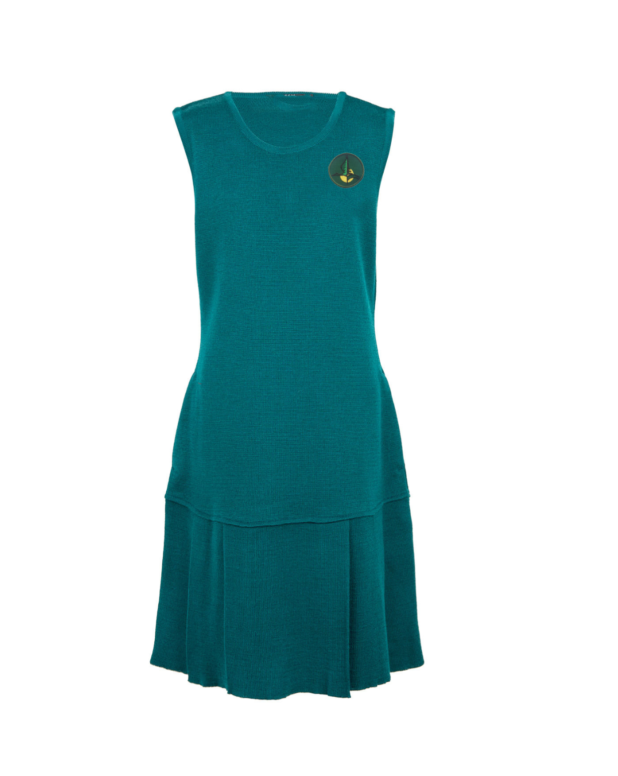 Klostuotas sarafanas su mokyklos emblema