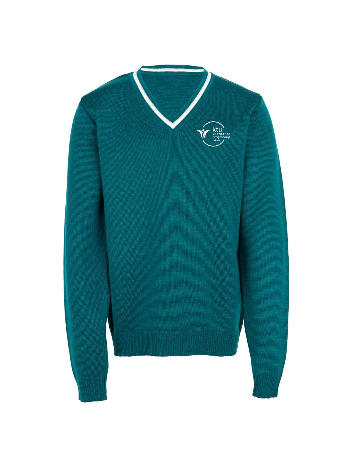 Megztinis V-formos apykakle su mokyklos emblema