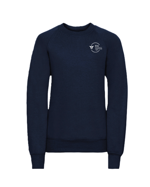 Trikotažinis tamsiai mėlynos spalvos džemperis be gobtuvo su mokyklos emblema 5-8 klasė