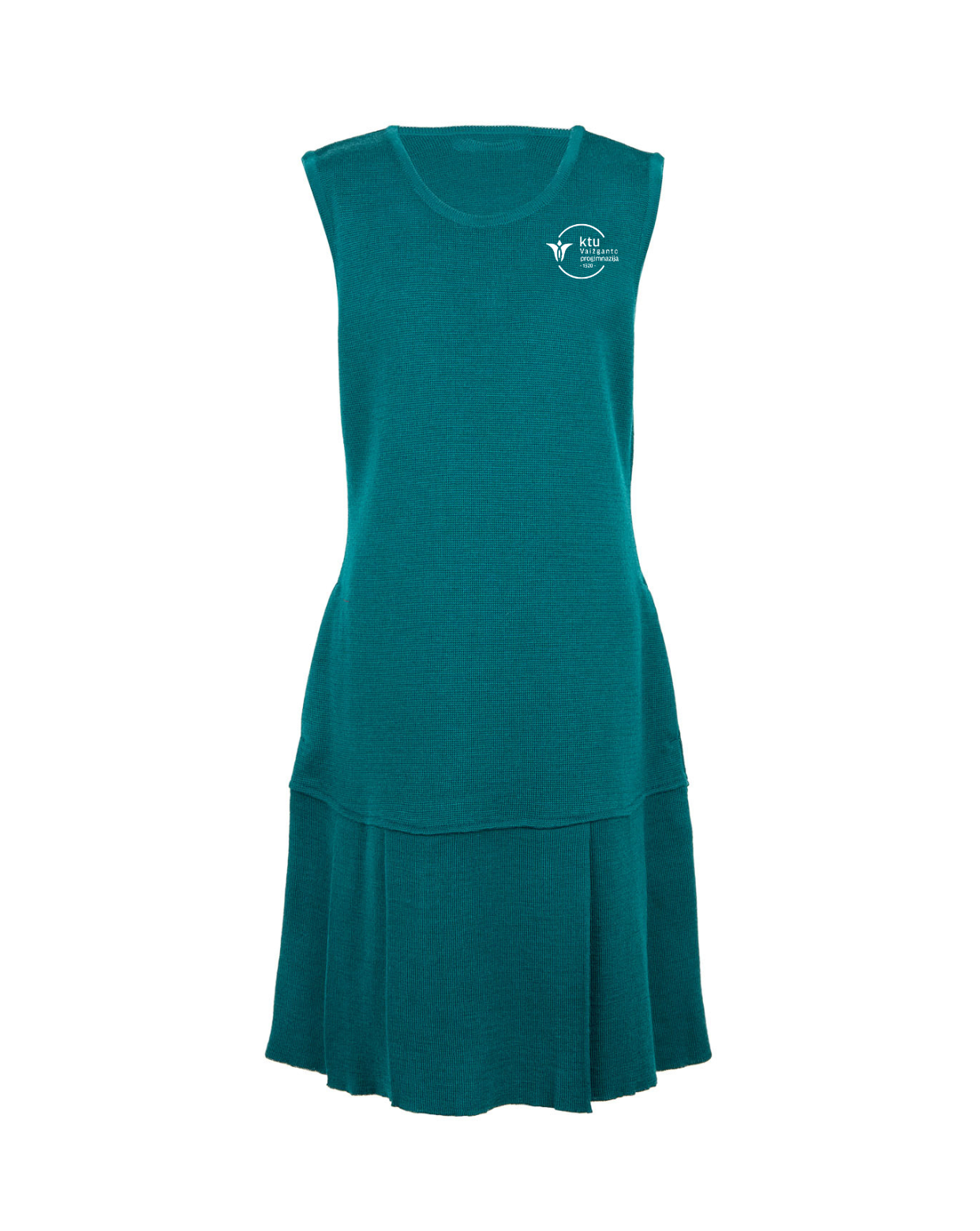 Klostuotas sarafanas su mokyklos emblema