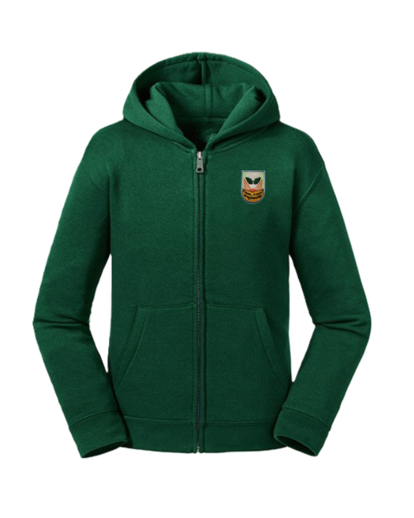 Trikotažinis džemperis su užtrauktuku ir mokyklos emblema