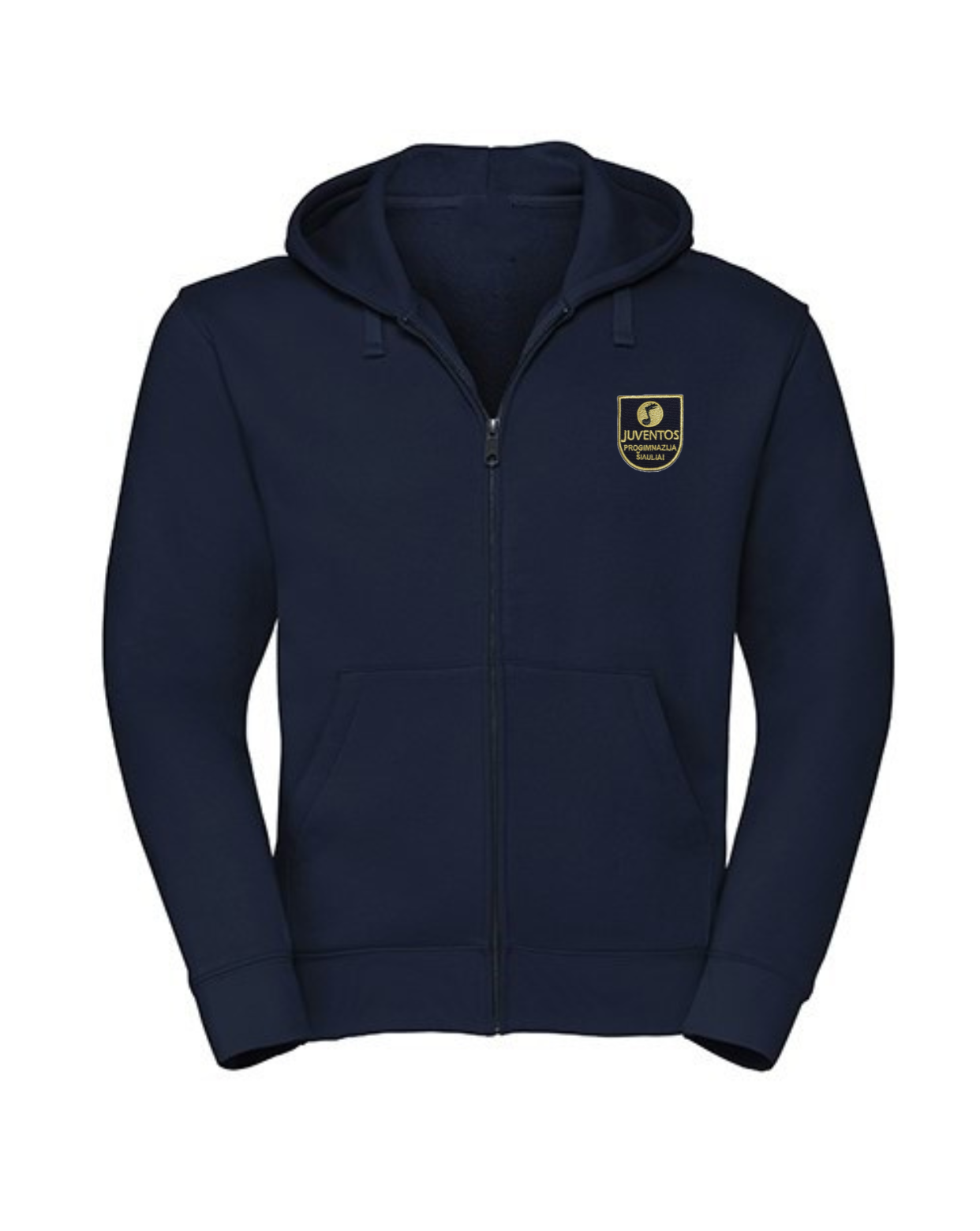 Trikotažinis džemperis su užtrauktuku ir mokyklos emblema