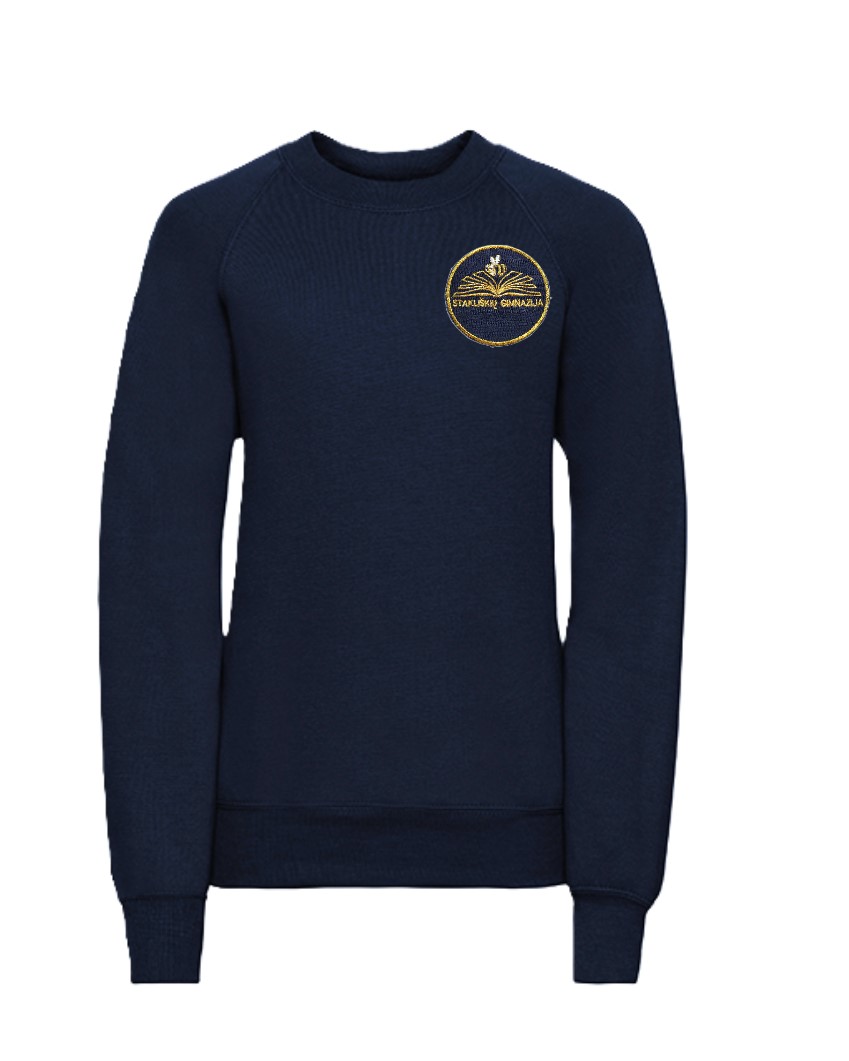 Trikotažinis džemperis be gobtuvo su mokyklos emblema
