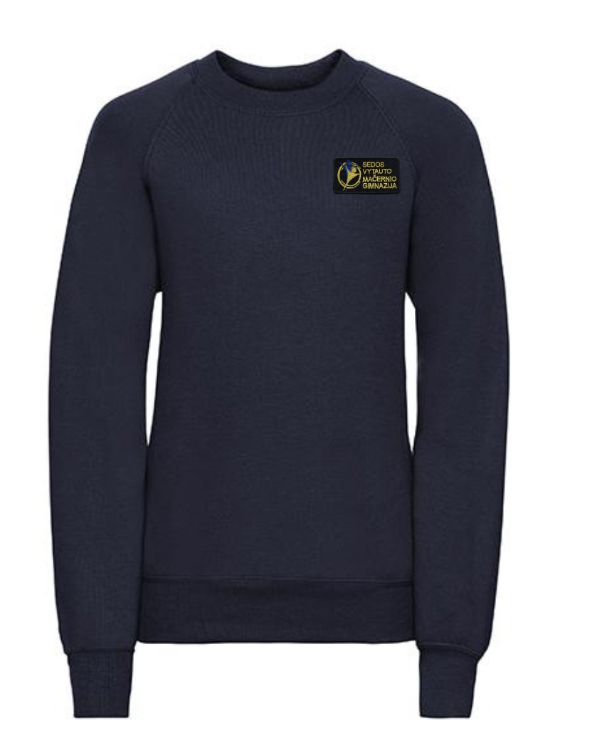 Trikotažinis džemperis be gobtuvo su mokyklos logotipu