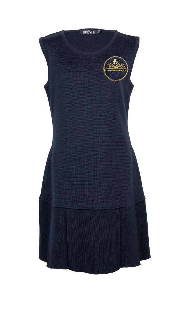 Klostuotas sarafanas su mokyklos emblema