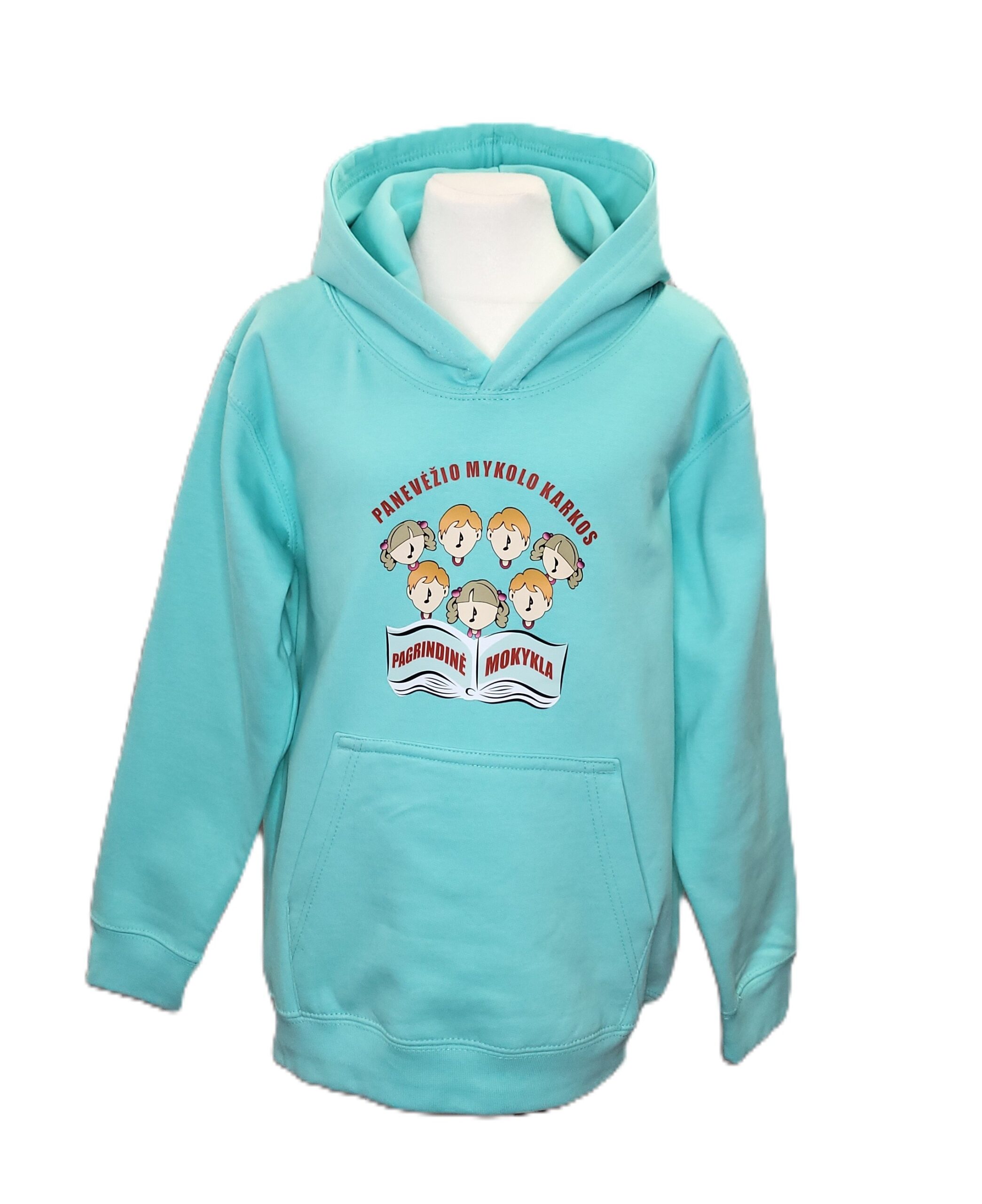 Mėtinės spalvos džemperis su mokyklos logo