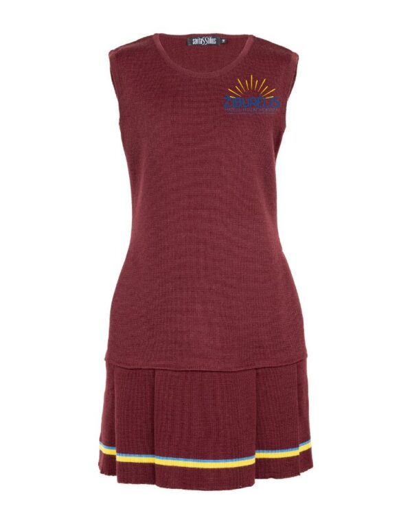 Klostuotas sarafanas su mokyklos emblema