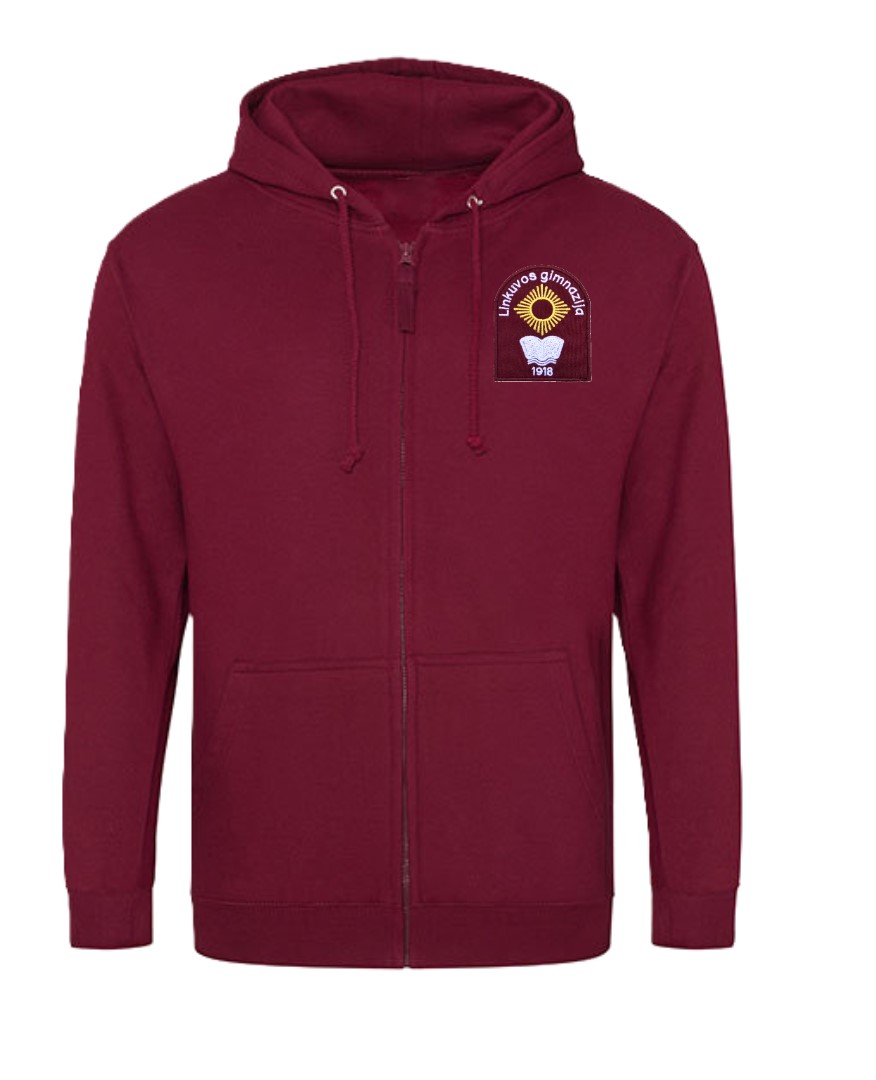 Trikotažinis sportinio tipo džemperis su užtrauktuku ir mokyklos emblema