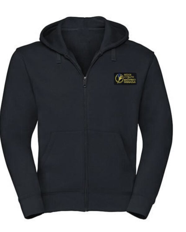 Trikotažinis džemperis su užtrauktuku ir mokyklos emblema