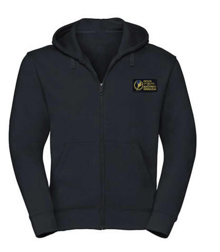 Trikotažinis džemperis su užtrauktuku ir mokyklos emblema