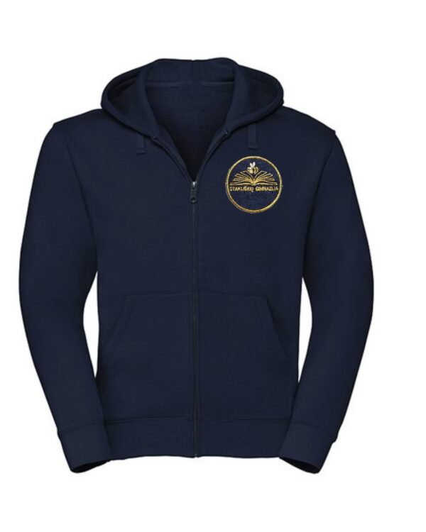 Trikotažinis džemperis su užtrauktuku ir mokyklos emblema