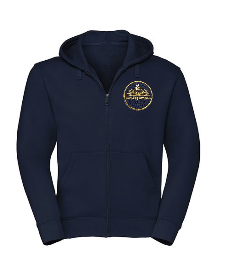 Trikotažinis džemperis su užtrauktuku ir mokyklos emblema