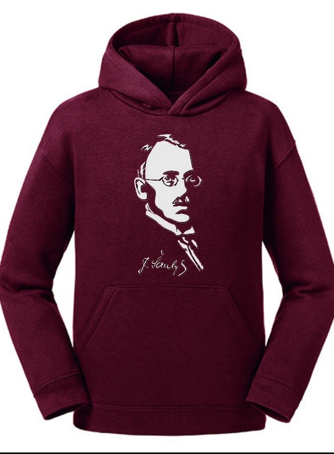 Trikotažinis sportinio tipo džemperis su gobtuvu ir mokyklos emblema