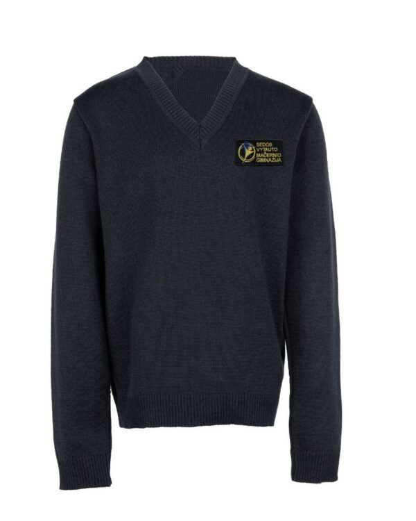 Megztinis V-formos apykakle su mokyklos emblema