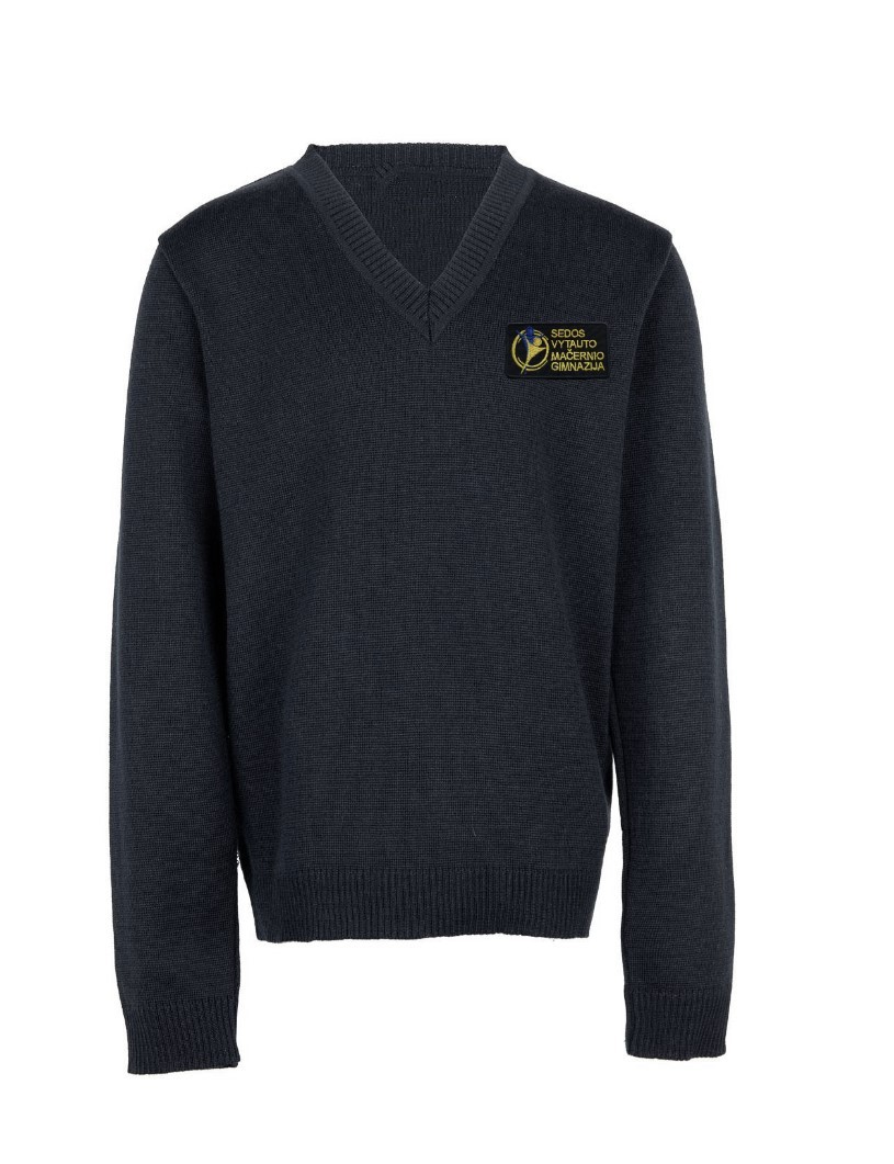 Megztinis V-formos apykakle su mokyklos emblema