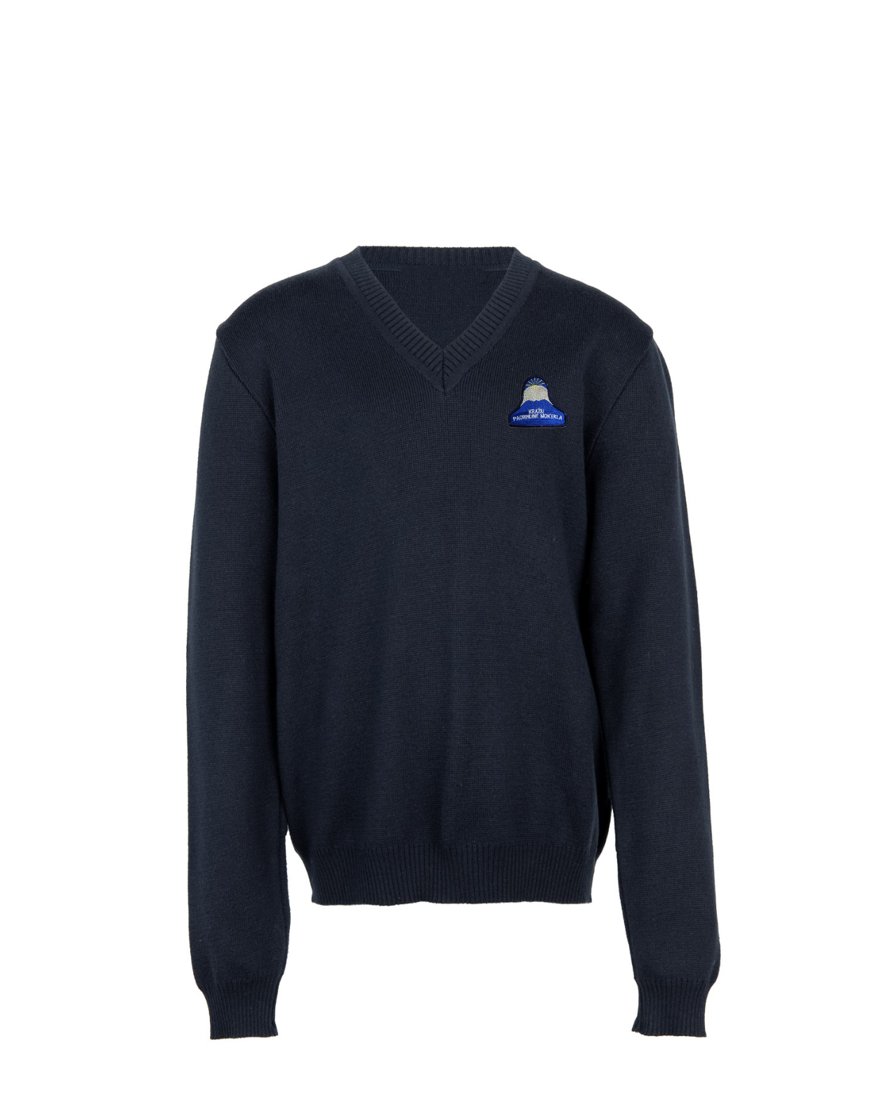 Megztinis V-formos apykakle su mokyklos emblema