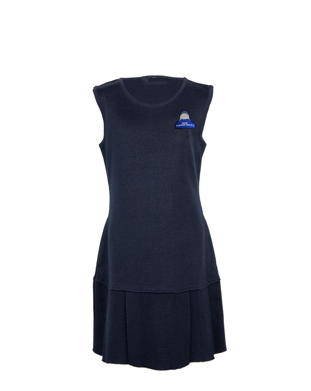 Klostuotas sarafanas su mokyklos emblema