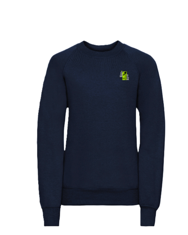 Trikotažinis džemperis be gobtuvo su mokyklos logotipu