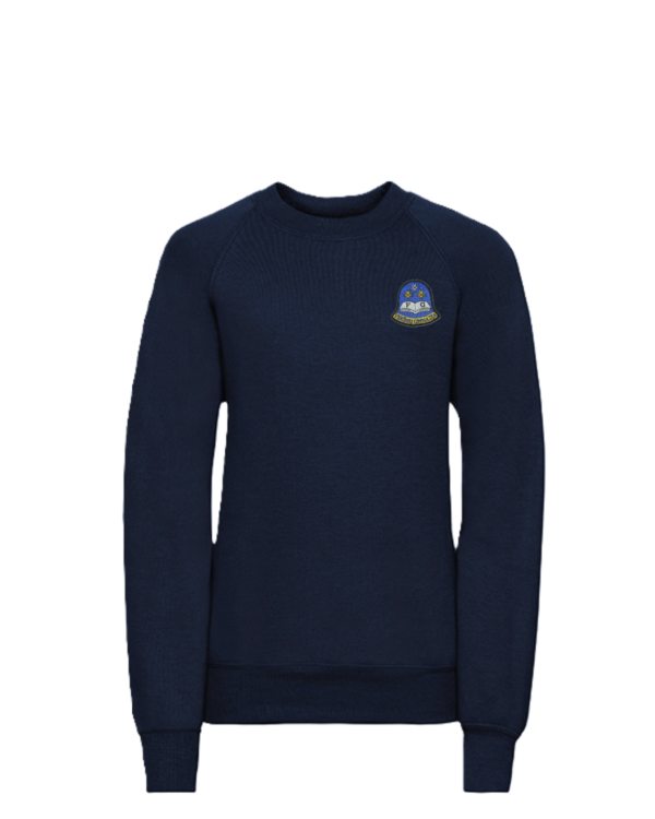 Trikotažinis džemperis be gobtuvo su mokyklos logotipu