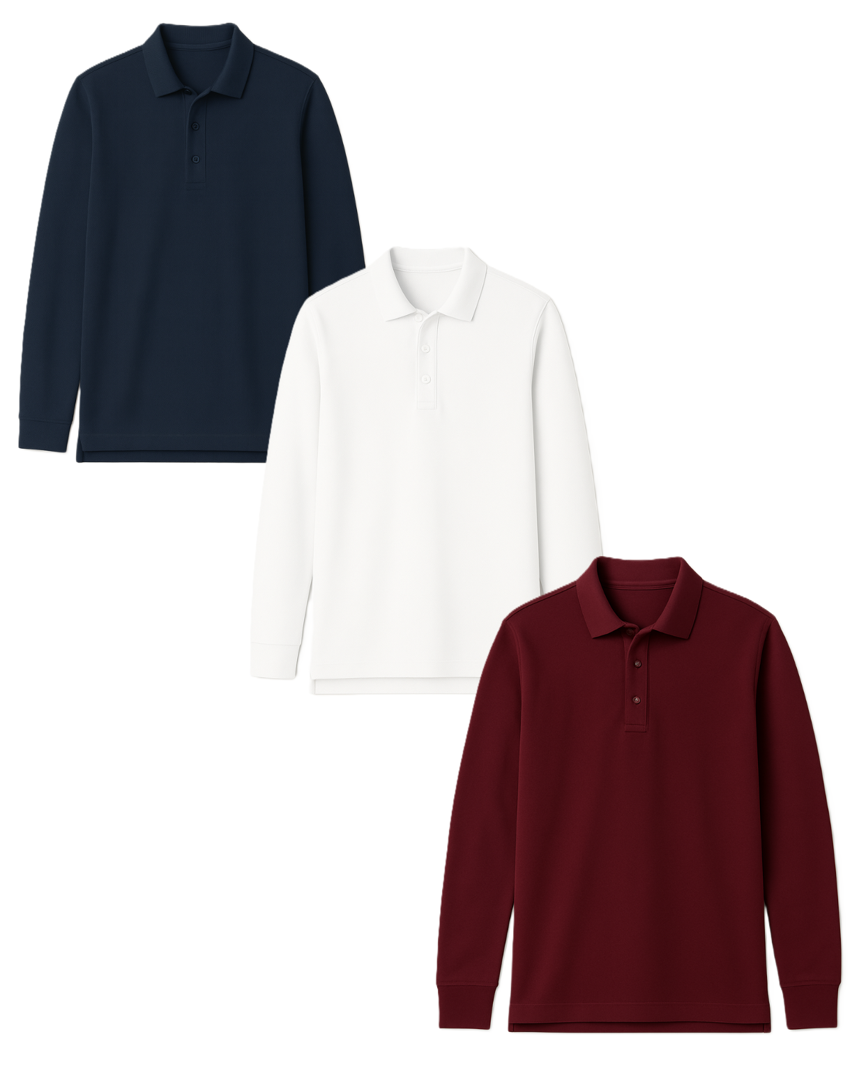 Polo marškinėliai ilgomis rankovėmis be mokyklos emblemos