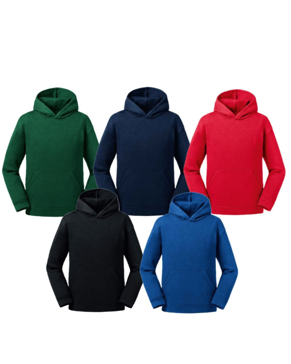 Trikotažinis džemperis su gobtuvu BE MOKYKLOS EMBLEMOS