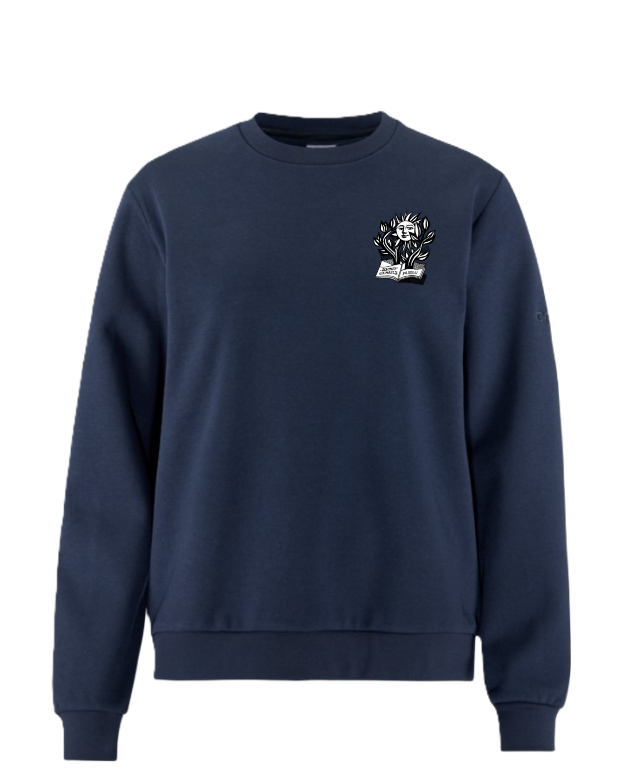 Trikotažinis džemperis be gobtuvo su mokyklos logotipu