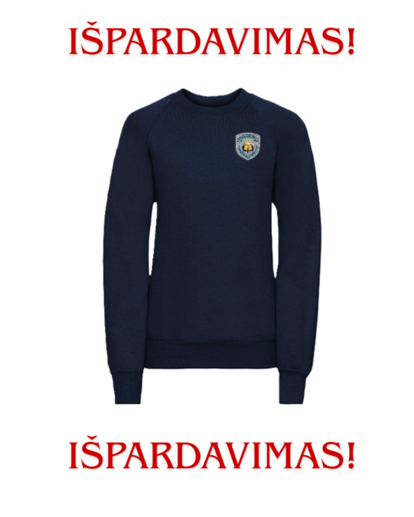 IŠPARDAVIMAS (Trikotažinis  džemperis be gobtuvo su mokyklos emblema)