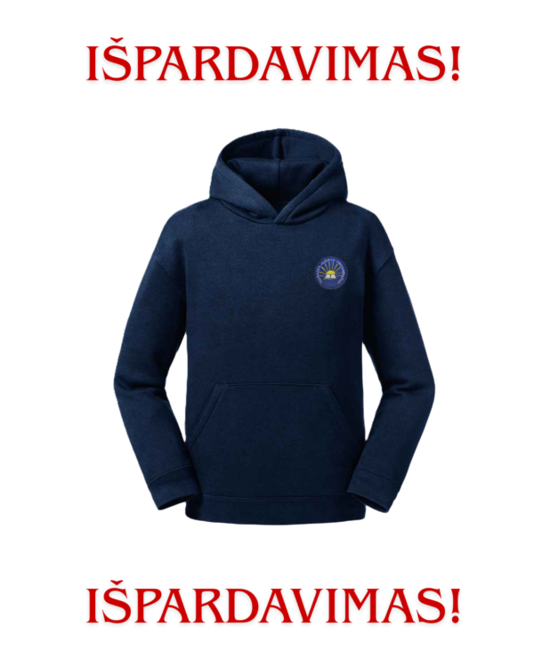 IŠPARDAVIMAS (Trikotažinis džemperis su gobtuvu su mokyklos emblema)