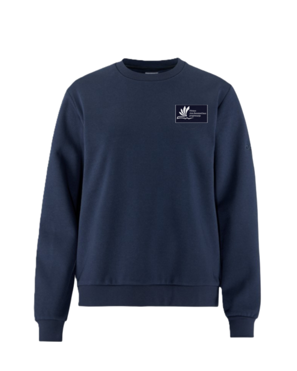 Trikotažinis džemperis be gobtuvo su mokyklos emblema