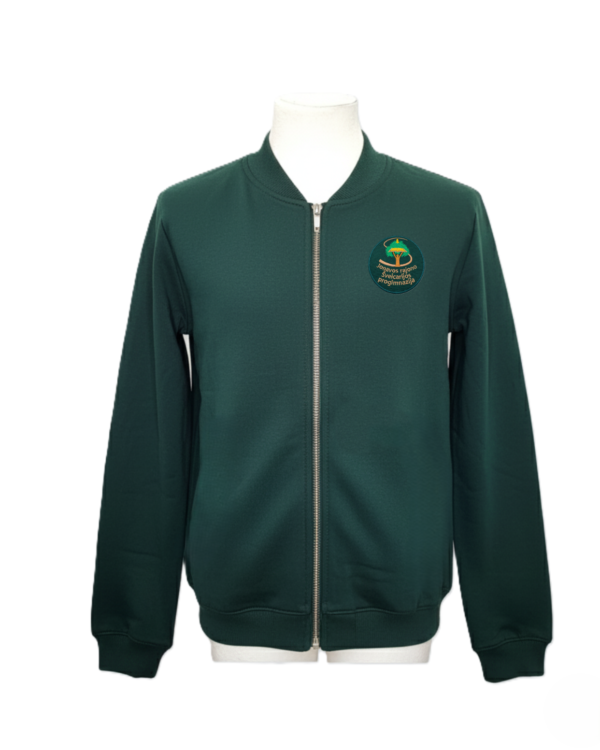 Sportinio stiliaus trikotažinis bliuzonas su mokyklos emblema