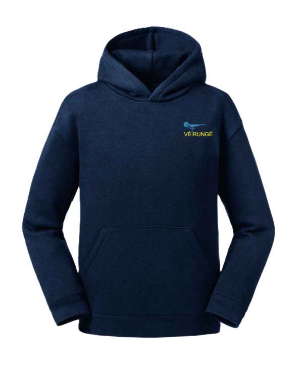 Trikotažinis  džemperis su gobtuvu ir mokyklos emblema