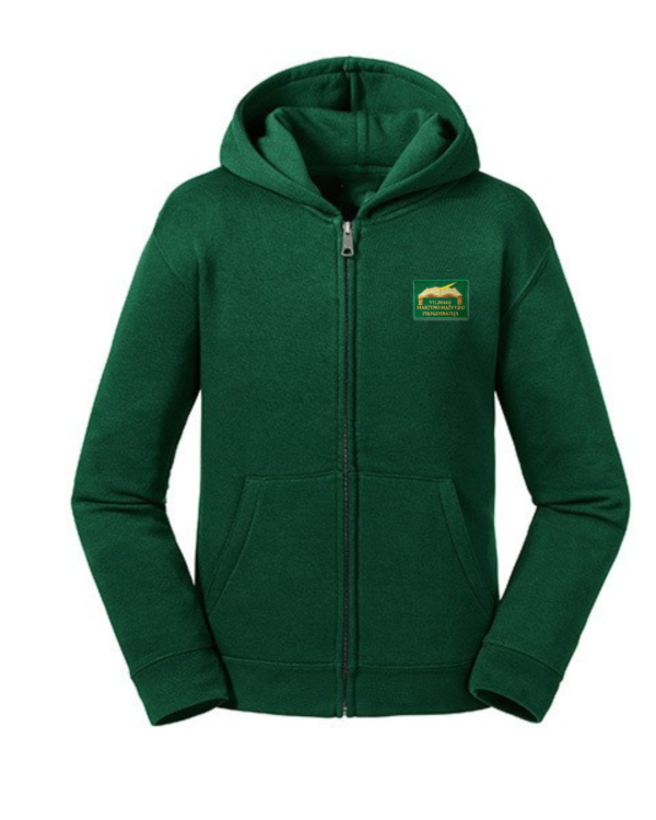 Trikotažinis  džemperis su užtrauktuku ir mokyklos emblema