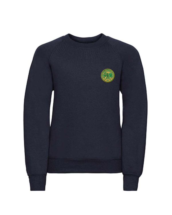 Trikotažinis džemperis be gobtuvo su mokyklos emblema